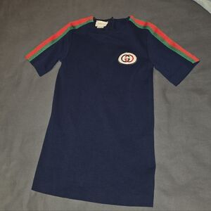Gucci Kids Navy Dress Top with Red & Green Stripe